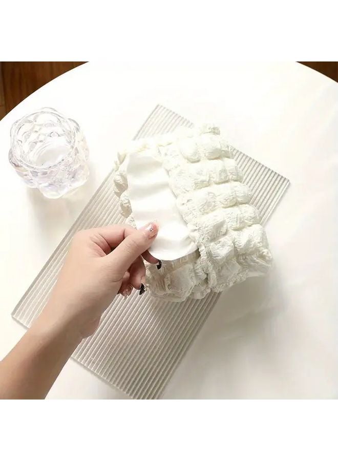 Yellow Double Layer Fabric Drawstring Bubble Weave Tissue Box Holder Soft Stylish Desktop Accessory - Image 5